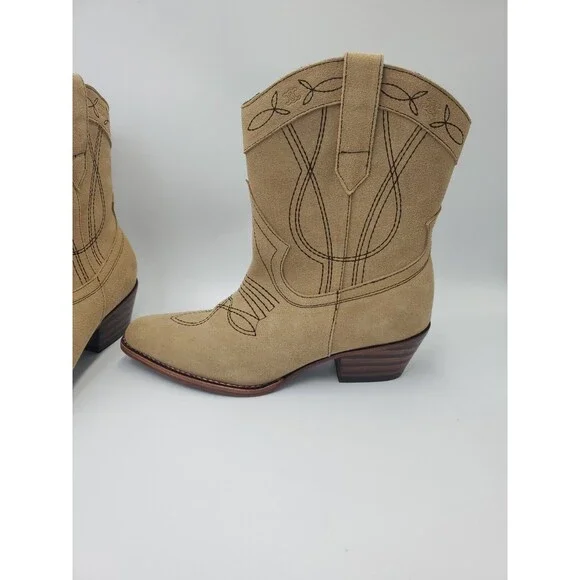CELINE Paris Western Low Boots in Suede Beige W/ Dark Stitching Sz 39 EUR 8.5 US - Picture 3 of 16